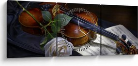Obraz - Róże i skrzypce (z zegarem) (90x30 cm)