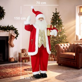 HOMCOM Śpiewający Mikołaj, 150 cm, stojąca animowana figurka z dzwonkiem i wieńcem, aktywowana dźwiękiem/dotykiem | Aosom PL