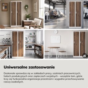 Szafka ubraniowa pracownicza czterokomorowa biała/orzech, 800x1800x500 mm: KACPER Eco Design