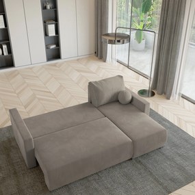 Masseno Narożnik SORGE z funkcją spania i pojemnikiem na pościel Narozniki L, Rozkładana sofa - Beżowy, POSO 02 + PAROS 02