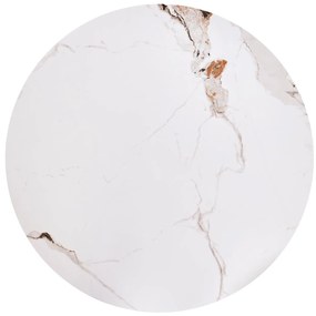 CARINA ława beżowy marmur / orzechowy średnica 80 cm, blat spiek, wys. 46