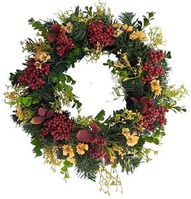 Sztuczny wieniec z jagodami i małymi kwiatami, śr. 30 cm