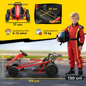 AIYAPLAY 24V Elektryczny gokart do jazdy i driftu, opony nylonowe, pas bezpieczeństwa, klakson, muzyka dla 8-12 lat Czerwony