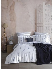 Biała/niebieska pościel jednoosobowa z satyny bawełnianej 140x200 cm Marseille Floral – Mila Home Luxury