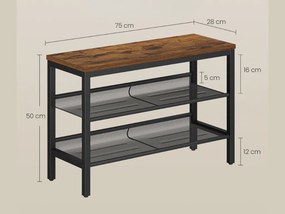 Szafka na buty TAYLOR z 2 półkami 75x50 cm, w kolorze rustykalnym brązowym