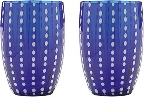 Zafferano Perle Blue Glass - szkło kolorowe dmuchane ustami, 32 cl, ręcznie robione - zestaw 2 kieliszków do wody lub koktajli
