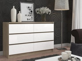 Komoda AKORD K120 Dąb Sonoma 120 cm 6 szuflad kolor Biały mat 120x40x77 cm