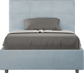 Łóżko wyposażone w stelaż z listwami tapicerowane 120x200 microfibra błękitny Mika