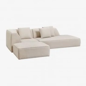 Sofa Modułowy Narożny 2-częściowy Z Prawym Szezlongiem I Tapicerowanym Pufem Cardea Szenila Kremowy Beż - Sklum