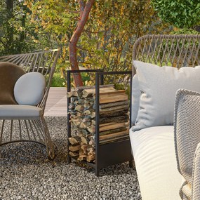 Outsunny Regał na drewno opałowe, do 50 kg, malowane proszkowo, do użytku wewnętrznego i zewnętrznego, czarny, 39 x 35 x 76 cm