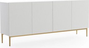 Komoda Nicole 200 cm czterodrzwiowa z ryflowanym frontem - biały mat / złote nóżki