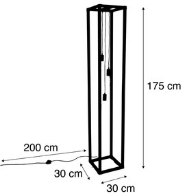 Przemysłowa lampa podłogowa czarna 3-źródła światła - CageDesignerski Oswietlenie wewnetrzne