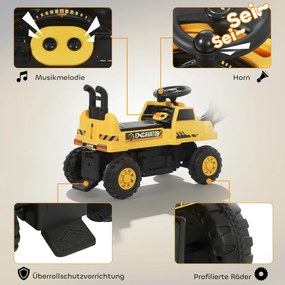 AIYAPLAY Koparka na siedzenie z łopatą, kierownicą, obracający się kadłub, regulowane oparcie dla dzieci 1,5-3 lata, Żółty | Aosom PL
