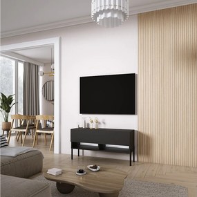 Szafka pod telewizor 100 cm Czarny Mat, nóżki proste czarne, LED biały, 100 × 32 × 52 cm