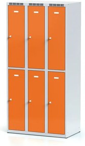 Alfa 3 Metalowa szafka skrytkowa S6, 6 schowków, 1800 x 900 x 500 mm, zamek obrotowy, drzwi pomarańczowe