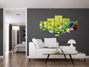 Obraz kwitnącej łąki, obraz olejny (125x70 cm)