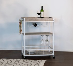 Wózek kuchenny RUSTICO, trójpoziomowy regał na kółkach z uchwytami na butelki i kieliszki - 80 x 89,5 x 40 cm, WENKO