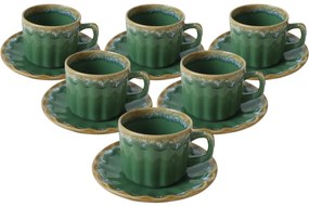Zestaw 6 filiżanek ceramicznych ze spodkami Elementa 185 ml, zielony