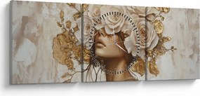 Obraz - Dziewczyna z różami (z zegarem) (90x30 cm)