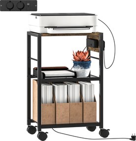 HOMCOM Mobilna podstawka pod drukarkę z gniazdkami portami USB i USB-C do 40 kg rustykalny brąz | Aosom PL