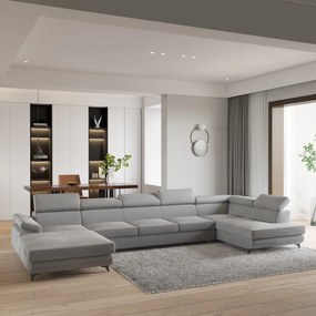 Masseno Narożnik MONTIVA z funkcją spania i pojemnikiem na pościel Narozniki U, Rozkładana sofa - Jasnoszary, MONOLITH 84