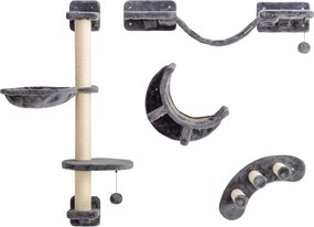 PawHut 4-częściowy zestaw drabinek dla kotów z hamakiem i mostkiem do 5 kg, ciemnoszary