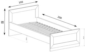 Pojedyncze łóżko 90x200 dąb stuletni Nask