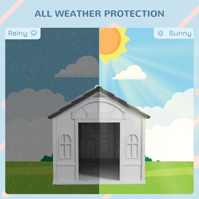 PawHut Buda dla psa z dachem dwuspadowym, odporna na warunki atmosferyczne, z tworzywa sztucznego, 65 x 75,7 x 63 cm, Szary