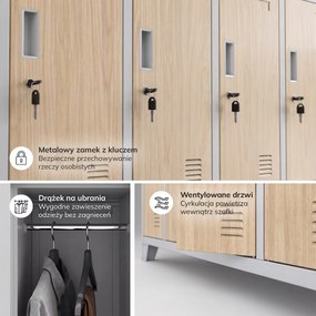 Szafa BHP ubraniowa 10-drzwiowa szara / dąb sonoma: Eco Design BARTEK 1360 x 1720 x 450 mm