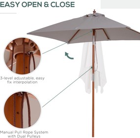 Outsunny Parasol Ogrodowy Zginany Szary Drewno Jodłowe Poliester 3Stopniowa Regulacja 200x150x230cm | Aosom PL