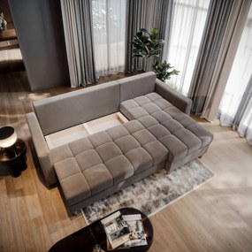 Masseno Narożnik MILO z funkcją spania i pojemnikiem na pościel Narozniki L, Rozkładana sofa - Brązowy, KRONOS 06
