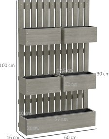 Outsunny Podwyższona grządka drewniana, regulowana z trejażem 60x16x100cm Szary | Aosom PL