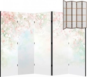 Parawan pokojowy 5-częściowy 225x172 Jednostronny dekoracyjny japandi romantyczny Biały Deszcz Kwitnącej Wiśni