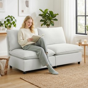 HOMCOM 2-osobowa sofa, 146 cm modułowa sofa z ekoskóry z szerokim i głębokim siedziskiem, grubymi poduszkami, łatwy montaż, Szara | Aosom PL