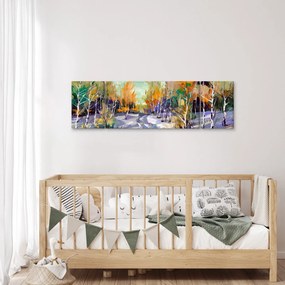 Obraz - Zaśnieżona ścieżka przez las, obraz olejny (170x50 cm)