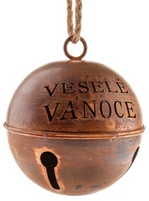 Metalowy dzwoneczek Wesołych Świąt śr. 15,5 cm, kolor miedziany, rustykalny