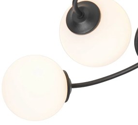 Nowoczesna lampa sufitowa czarna z opalowym szkłem 6 lamp - Ateny Nowoczesny Oswietlenie wewnetrzne