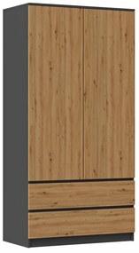 Dwudrzwiowa szafa z szufladami antracyt + dąb artisan G2-G68