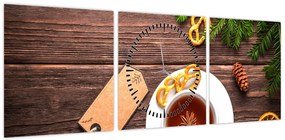Obraz - kubek z dekoracjami (z zegarem) (90x30 cm)