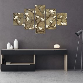 Obraz - Białe magnolie na murze kamiennym (125x70 cm)