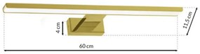 Złoty kinkiet LED łazienkowy - N014-Cortina 13,8W 60x11,5x4 cm