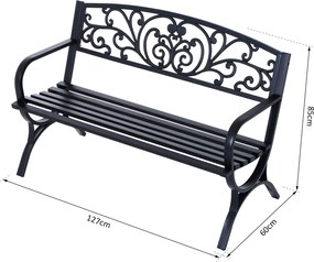 Outsunny Ławka Ogrodowa Metalowa 2-osobowa Elegancka Czarna | Aosom PL