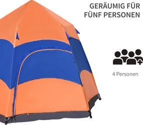 Namiot wodoodporny Campingowy 275x275 cm dla rodziny - Quick-Up, podwójna ściana, outdoor, z torbą i moskitierą Pomarańczowy Niebieski | Aosom PL