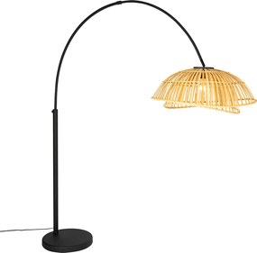 Orientalna lampa łukowa czarna z naturalnym bambusem - Pua