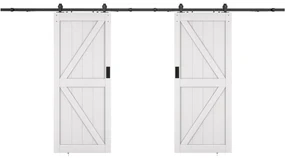Drzwi przesuwne podwójne naścienne - Drewno i MDF - biały - 2 x wys. 205 x szer. 83 cm - NEFARA