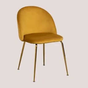 Pack 4 Tapicerowanych Krzeseł Jadalnianych Ze Stali Kana Design Goud & Aksamitny Mostaza & Aksamitny - Sklum