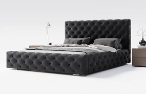 Emporius Paris łóżko tapicerowane 160x200 cm - glamour, pikowanie chesterfield - łóżko dwuosobowe z pojemnikiem, tkanina aksamitna, czarny (Magic Velvet 2219)