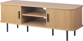 Ryflowana szafka RTV z drzwiami przesuwnymi Kasja 120 cm, kolor dąb