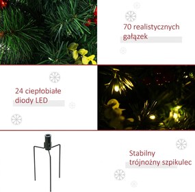 HOMCOM Zestaw 2 Mini Choinek Świątecznych z Oświetleniem LED, Szyszkami i Czerwonymi Jagodami, Zielony PVC, Ø33 x 75 cm | Aosom PL