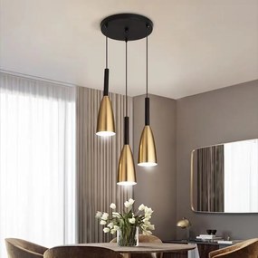 Lampa sufitowa metalowa z kloszem wiszącym AT27-3SZ-Złoto+Czarny